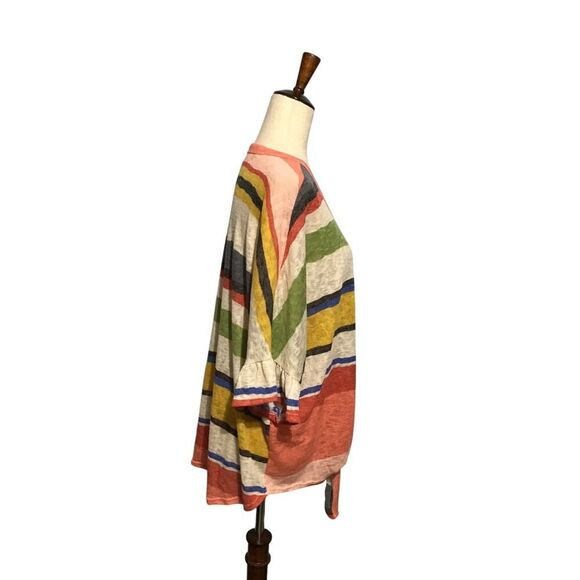 CY Fashions Oversized Striped Tie Front Top LG - Picture 2 of 6